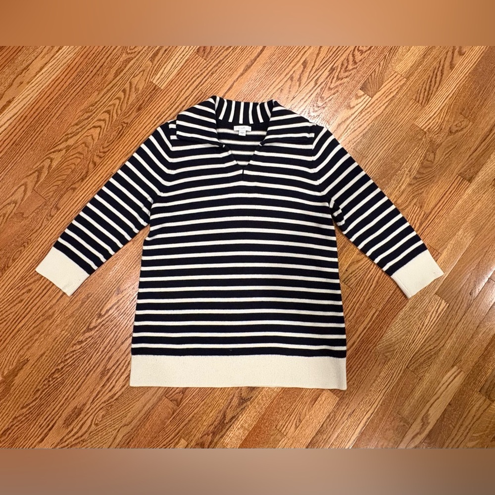 J. Jill Navy and Cream Striped Collared Sweater